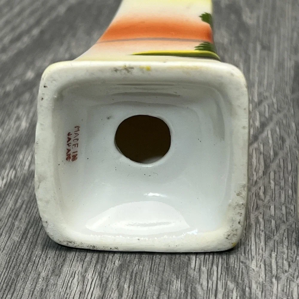 Vtg Japan Hand Painted Cottage Landscape Ceramic Salt Pepper Shakers Pair